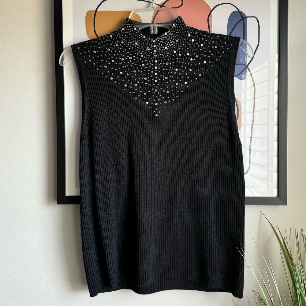 Joyce Black Beaded Sweater Top